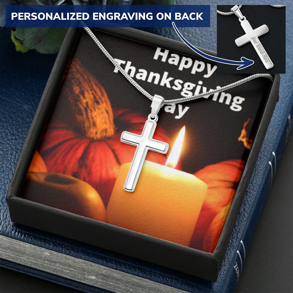 HAPPY THANKSGIVING DAY CROSS NECKLACE