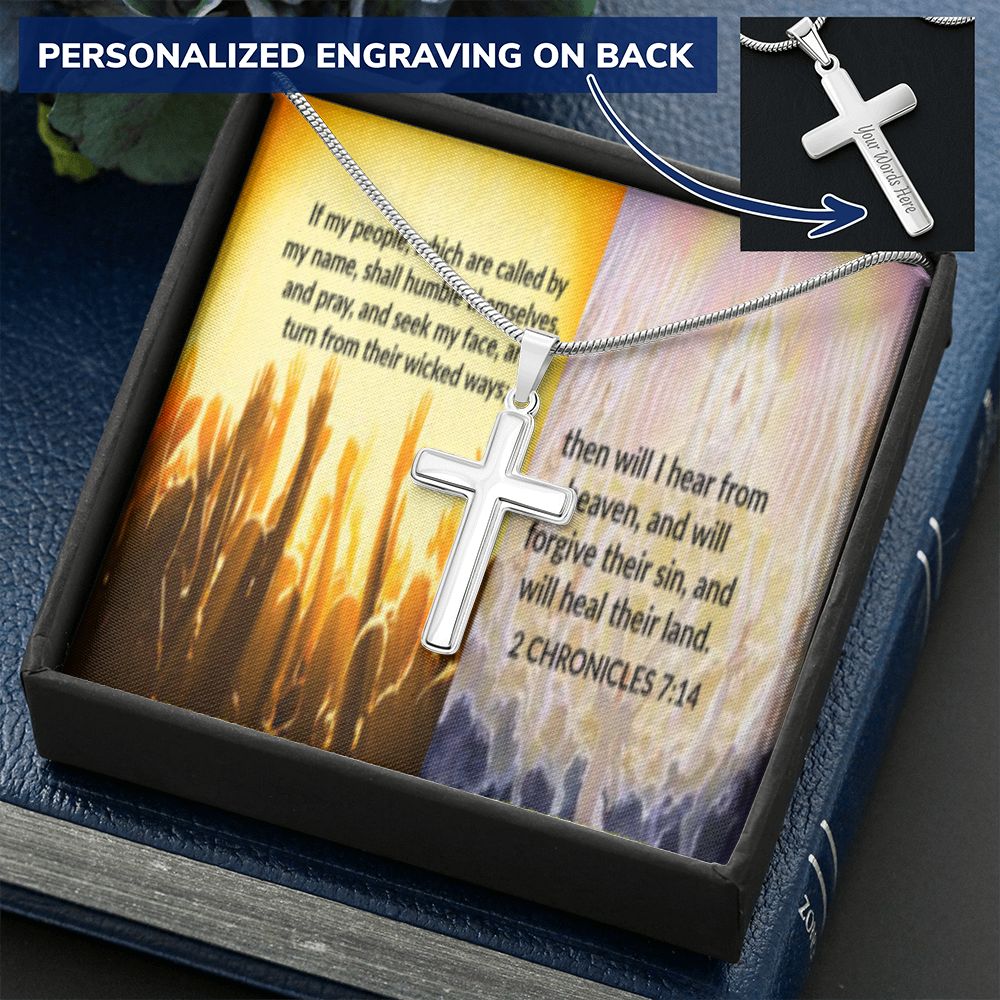 IKE MENS SCRIPTURE COLLAGE CROSS NECKLACE