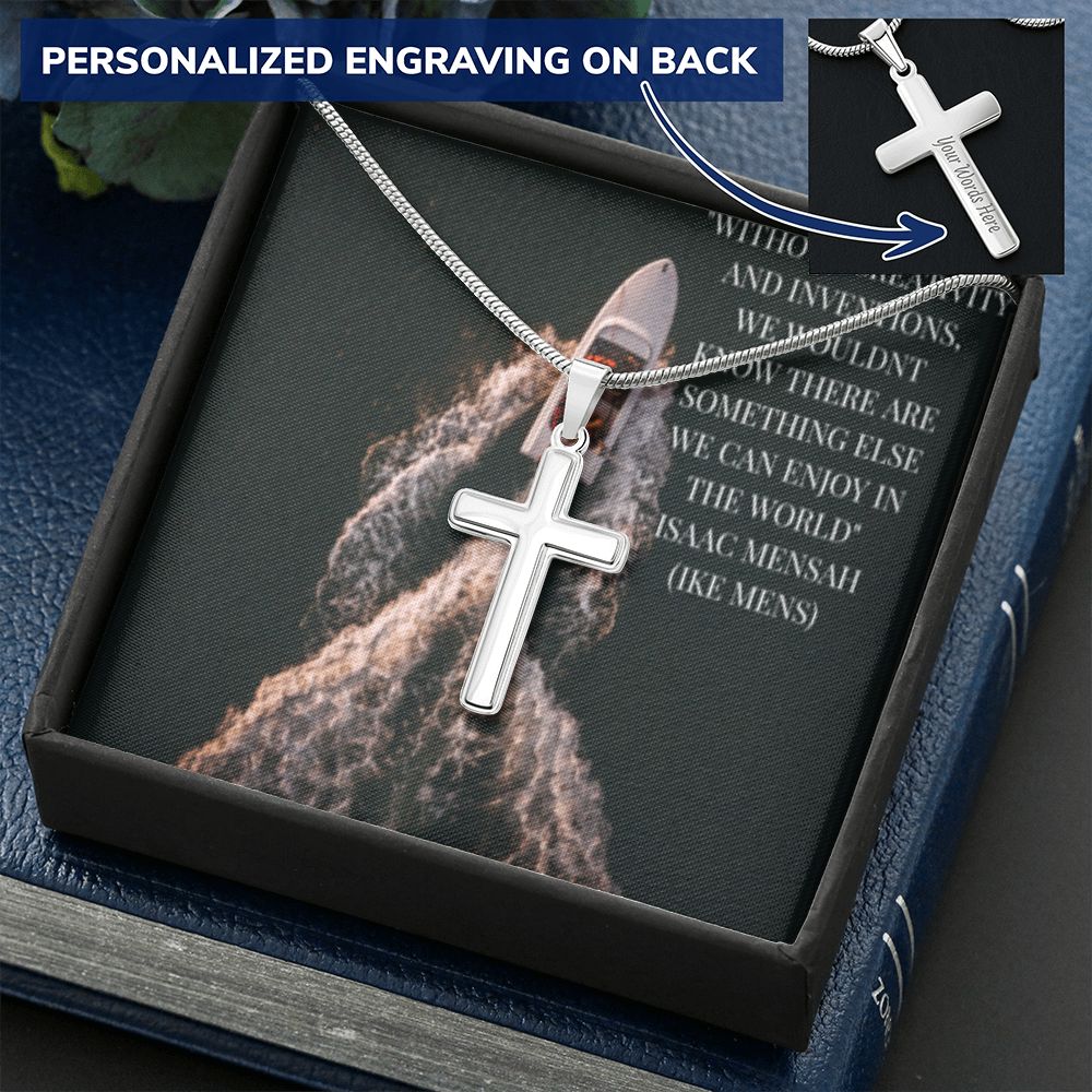 CROSS NECKLACE WITH IKE MENS QUOTE