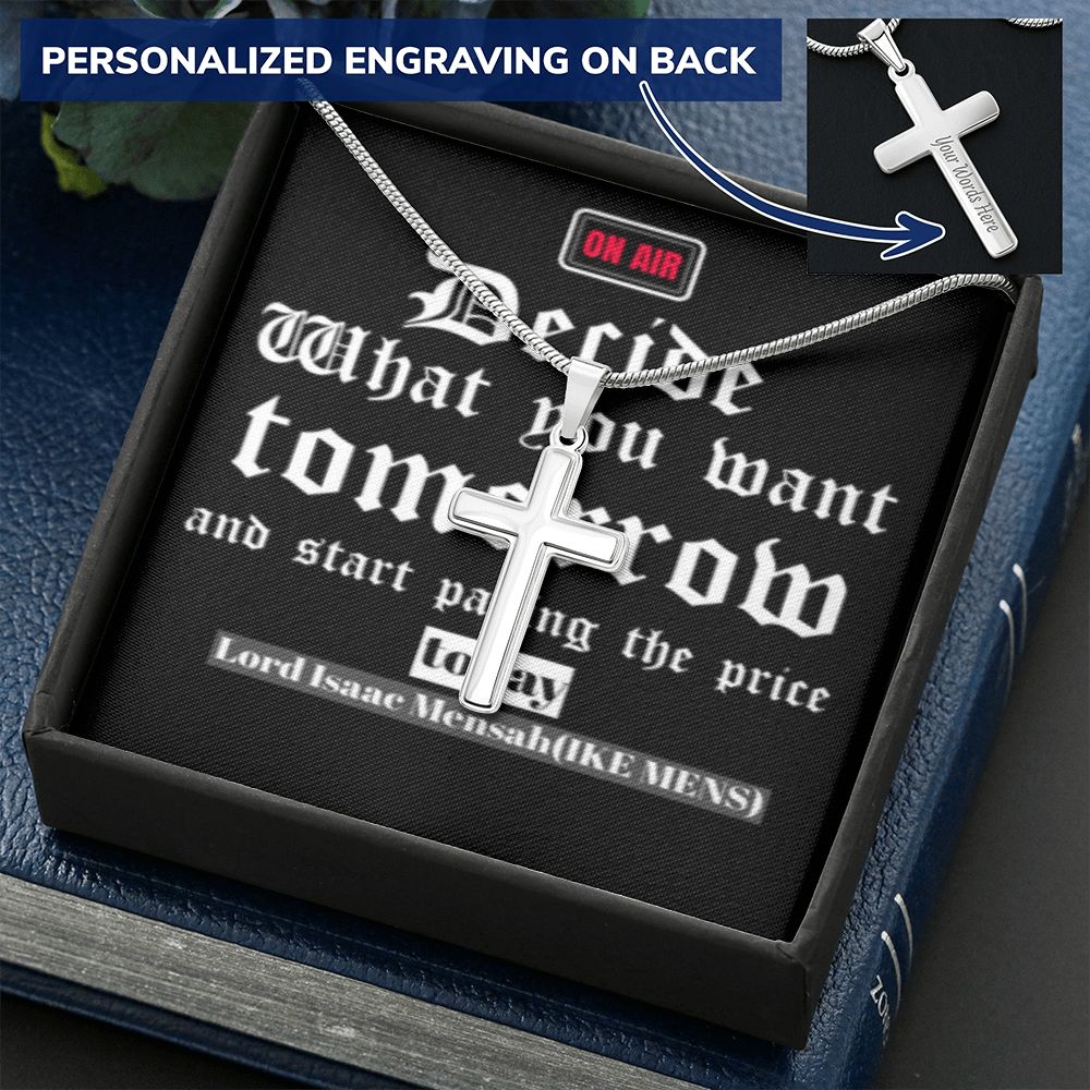 CROSS NECKLACE WITH IKE MENS QUOTE