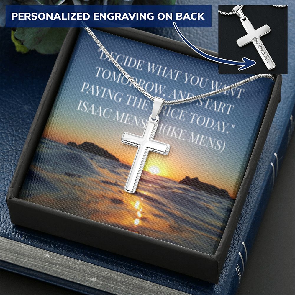 CROSS NECKLACE WITH IKE MENS QUOTE
