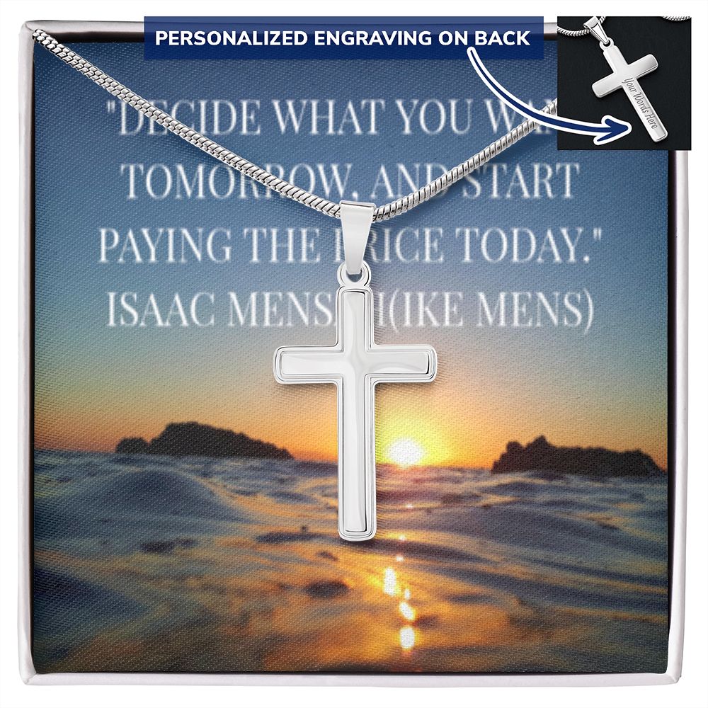 CROSS NECKLACE WITH IKE MENS QUOTE