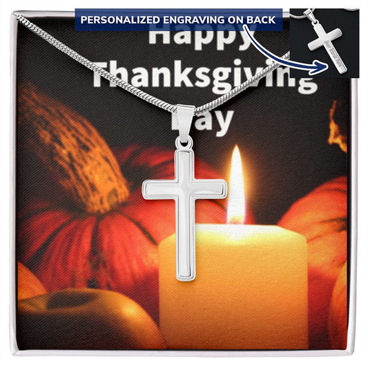 HAPPY THANKSGIVING DAY CROSS NECKLACE