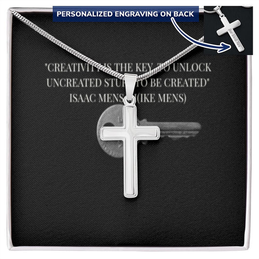 CROSS NECKLACE WITH IKE MENS QUOTE