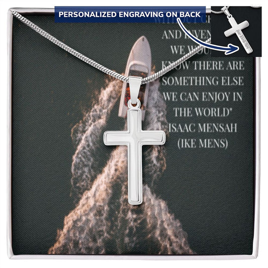 CROSS NECKLACE WITH IKE MENS QUOTE