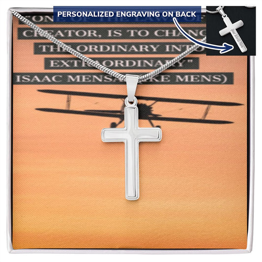 CROSS NECKLACE WITH IKE MENS QUOTE