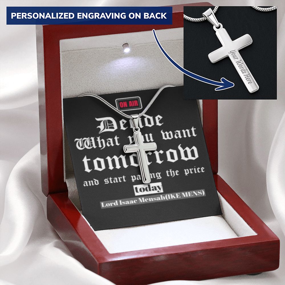 CROSS NECKLACE WITH IKE MENS QUOTE