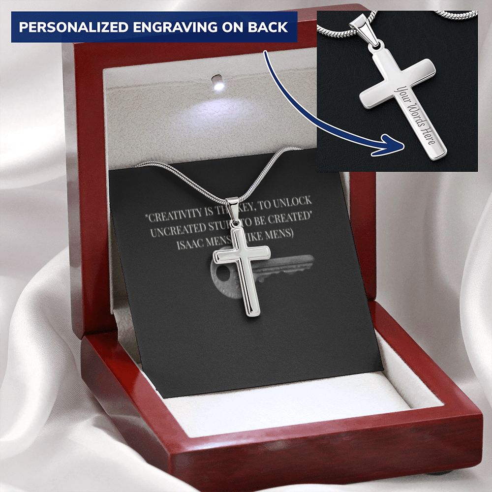 CROSS NECKLACE WITH IKE MENS QUOTE