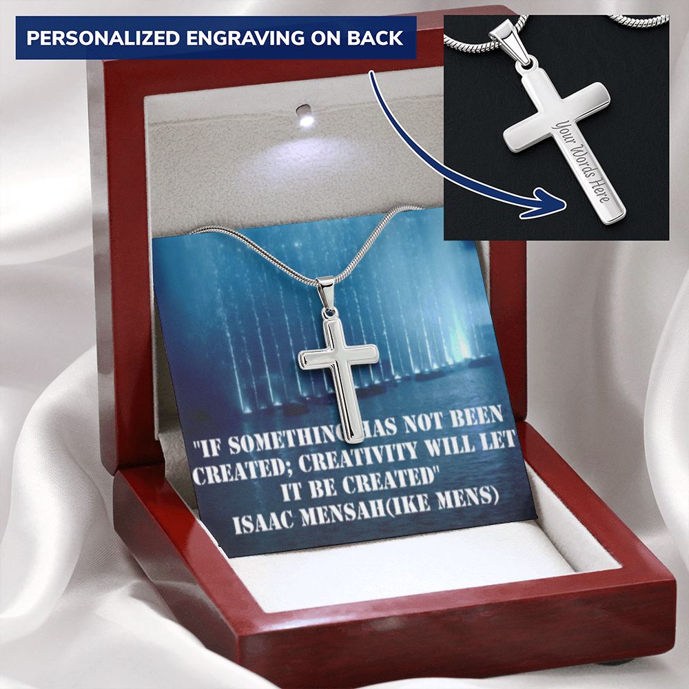 CROSS NECKLACE WITH IKE MENS QUOTE