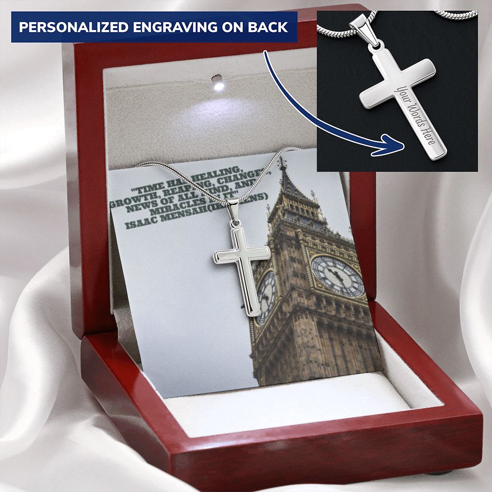 CROSS NECKLACE WITH IKE MENS QUOTE