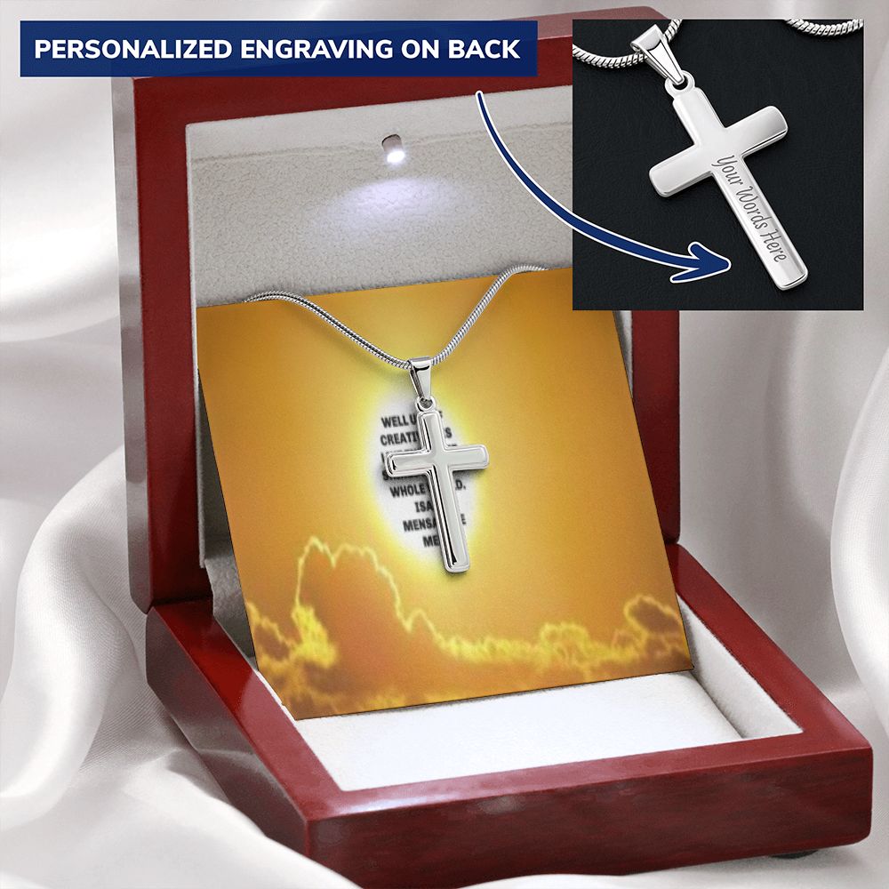 CROSS NECKLACE WITH IKE MENS QUOTE