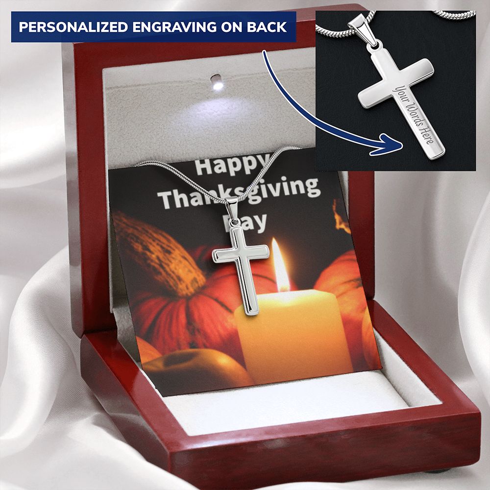 HAPPY THANKSGIVING DAY CROSS NECKLACE