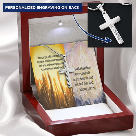 IKE MENS SCRIPTURE COLLAGE CROSS NECKLACE