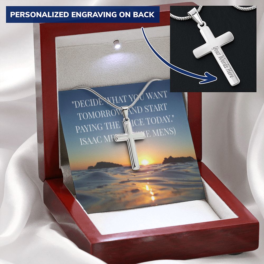 CROSS NECKLACE WITH IKE MENS QUOTE