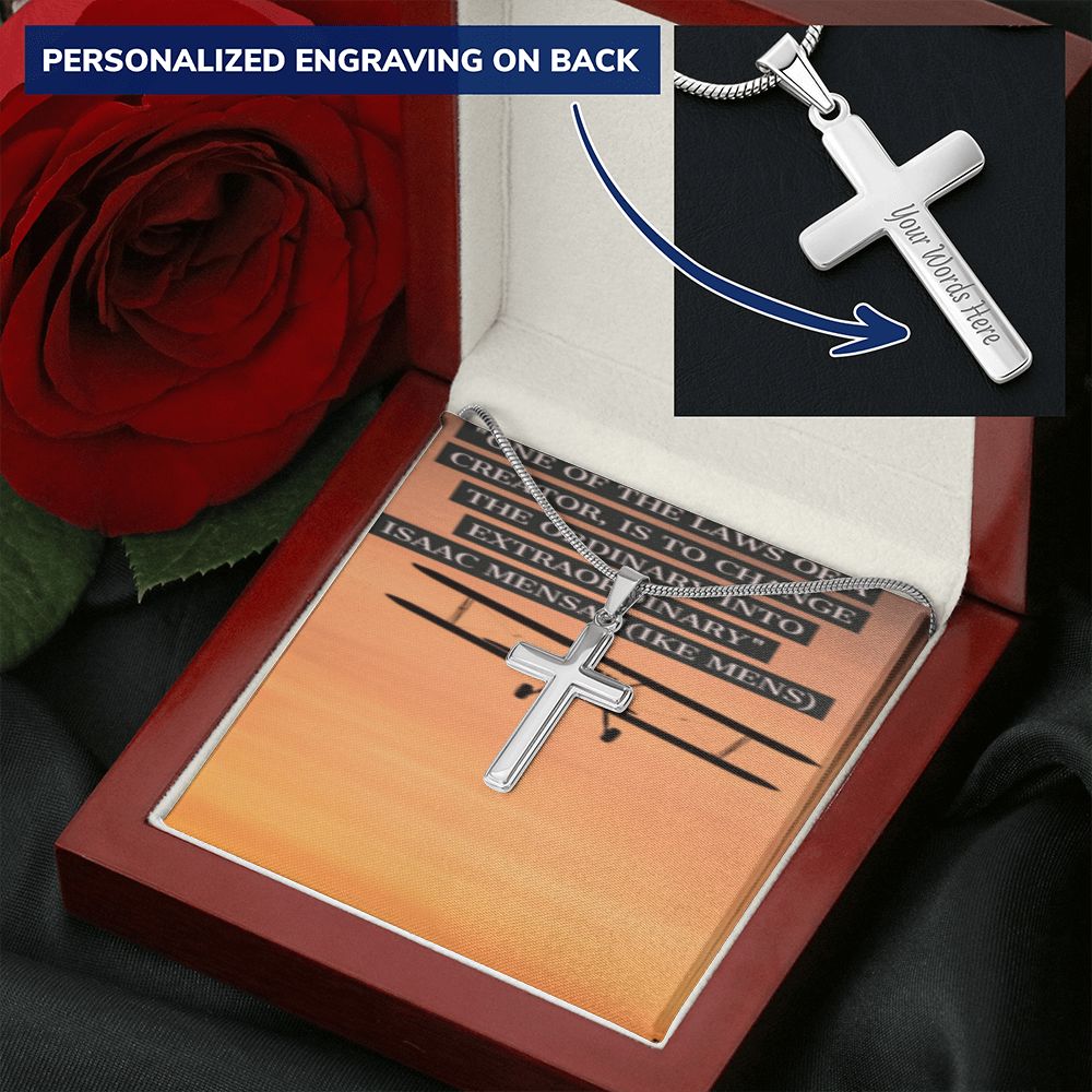 CROSS NECKLACE WITH IKE MENS QUOTE