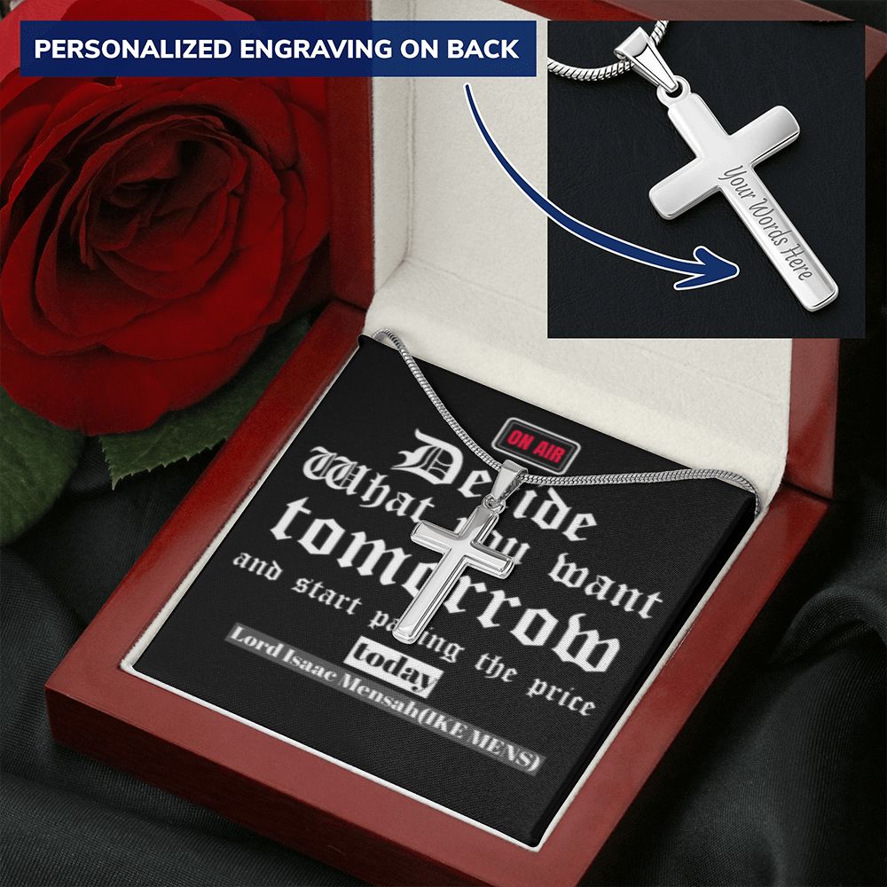 CROSS NECKLACE WITH IKE MENS QUOTE