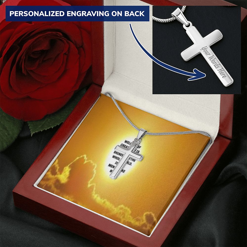 CROSS NECKLACE WITH IKE MENS QUOTE