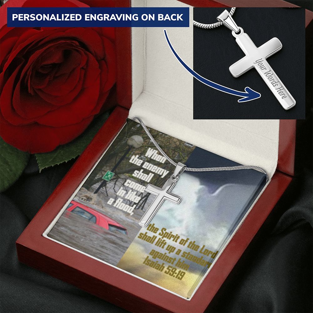 IKE MENS SCRIPTURE COLLAGE CROSS NECKLACE