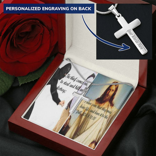 IKE MENS SCRIPTURE COLLAGE CROSS NECKLACE