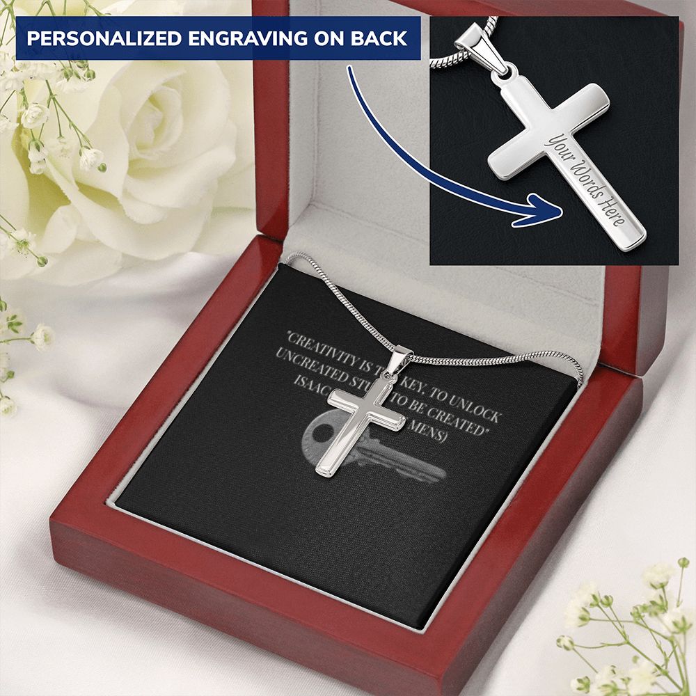 CROSS NECKLACE WITH IKE MENS QUOTE