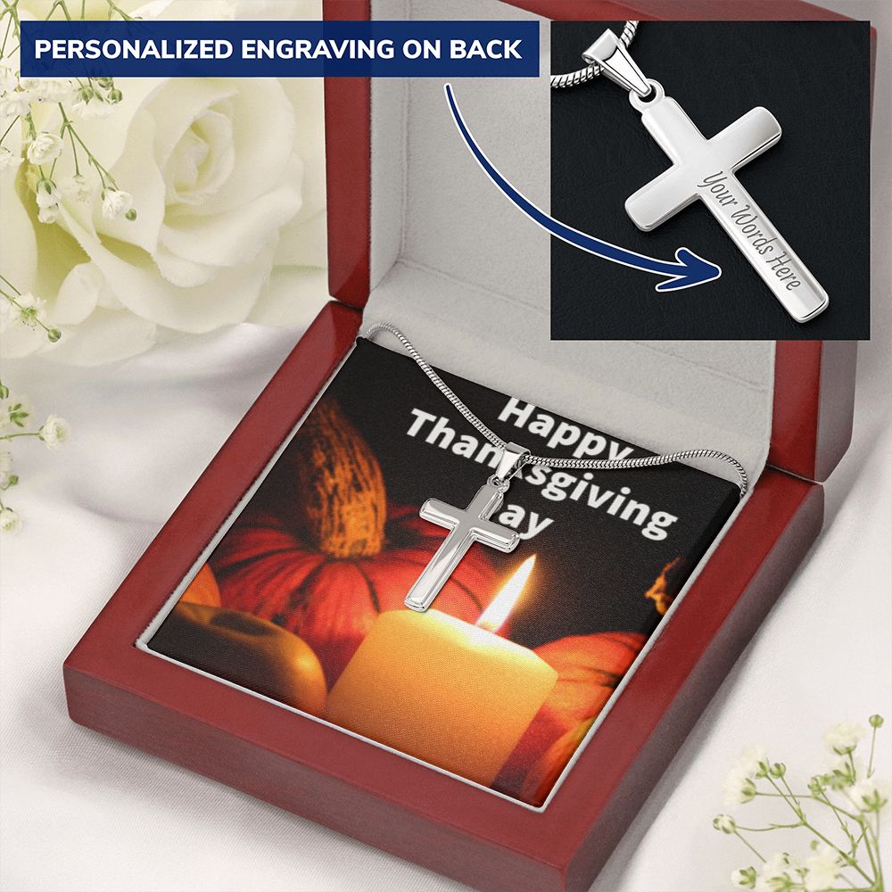 HAPPY THANKSGIVING DAY CROSS NECKLACE