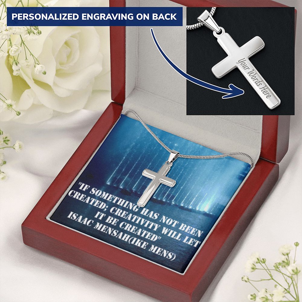 CROSS NECKLACE WITH IKE MENS QUOTE