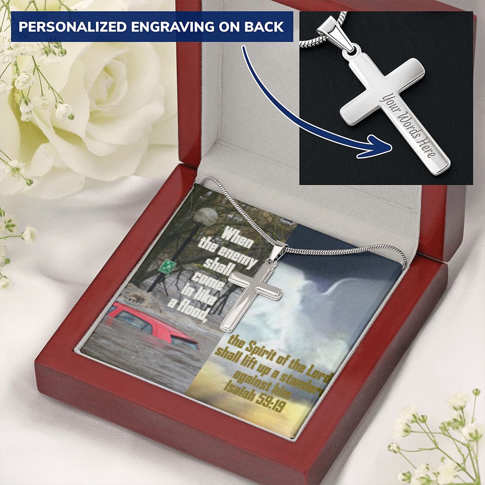 IKE MENS SCRIPTURE COLLAGE CROSS NECKLACE