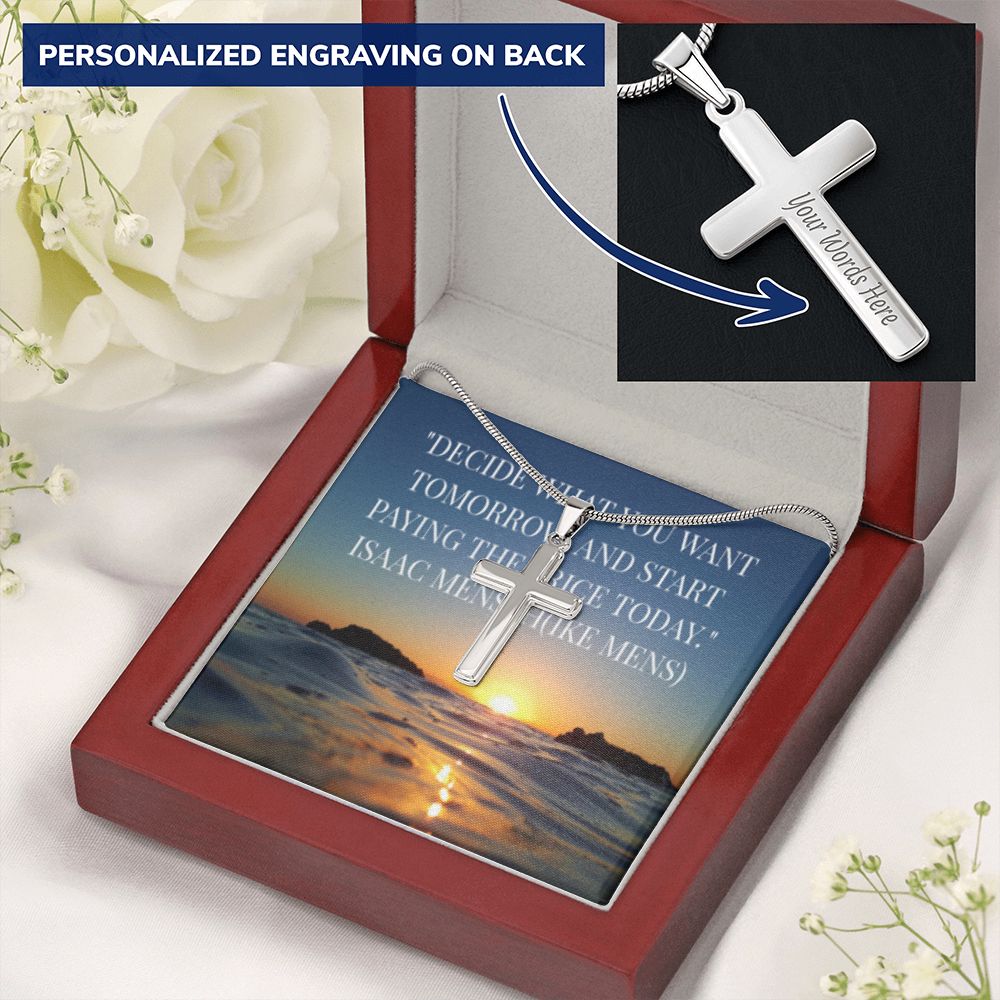 CROSS NECKLACE WITH IKE MENS QUOTE
