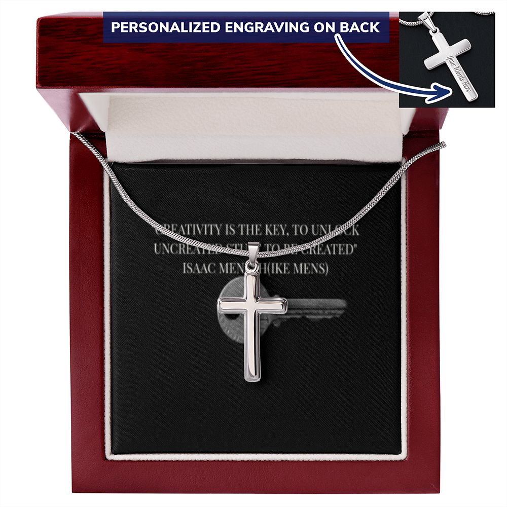 CROSS NECKLACE WITH IKE MENS QUOTE