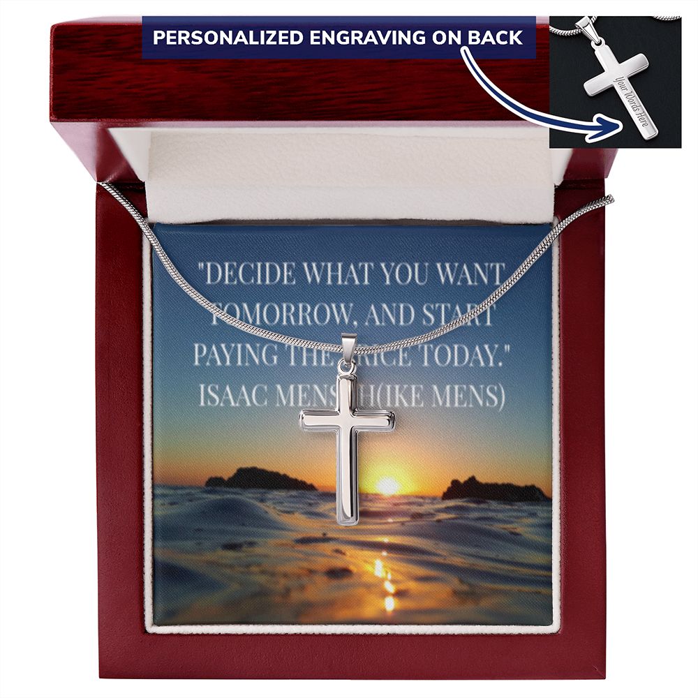 CROSS NECKLACE WITH IKE MENS QUOTE