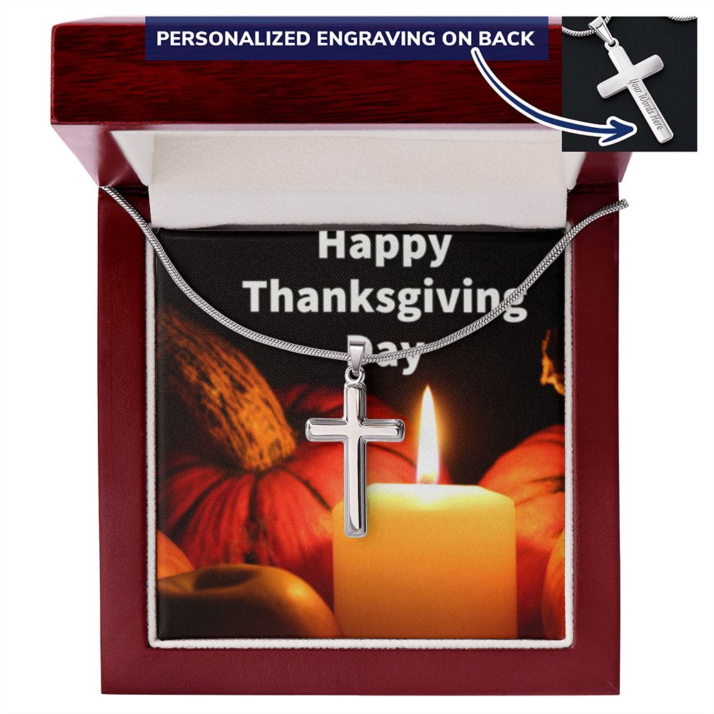 HAPPY THANKSGIVING DAY CROSS NECKLACE