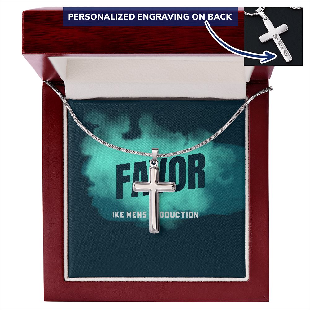 POWER OF FAVOR STEEL CROSS CHAIN NECKLACE