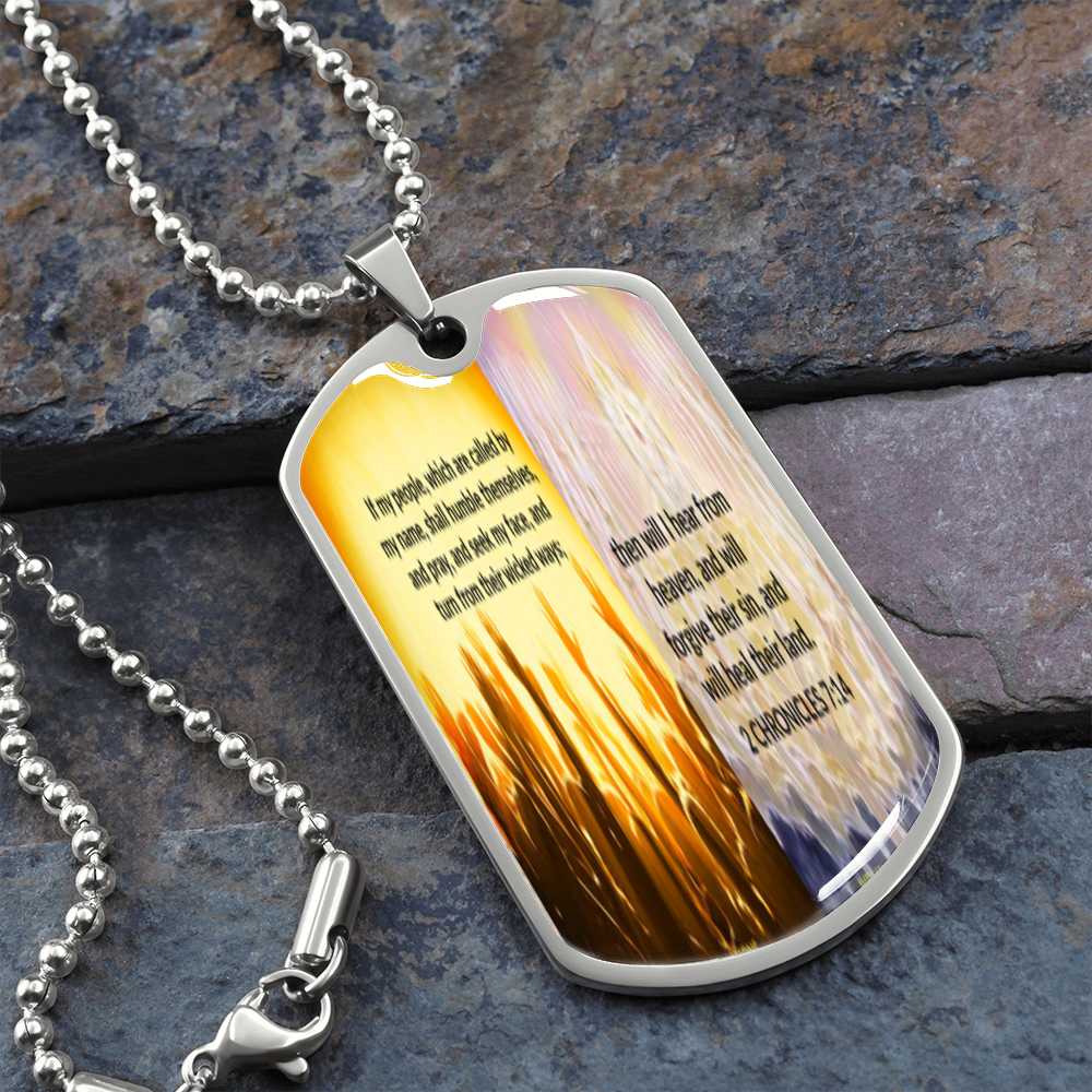 IKE MENS SCRIPTURE COLLAGE  MILITARY CHAIN NECKLACE