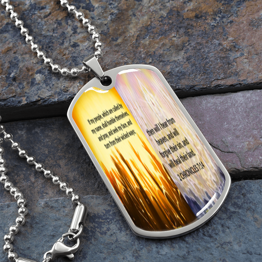 IKE MENS SCRIPTURE COLLAGE  MILITARY CHAIN NECKLACE