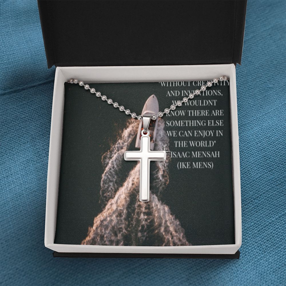 CROSS NECKLACE WITH IKE MENS QUOTE