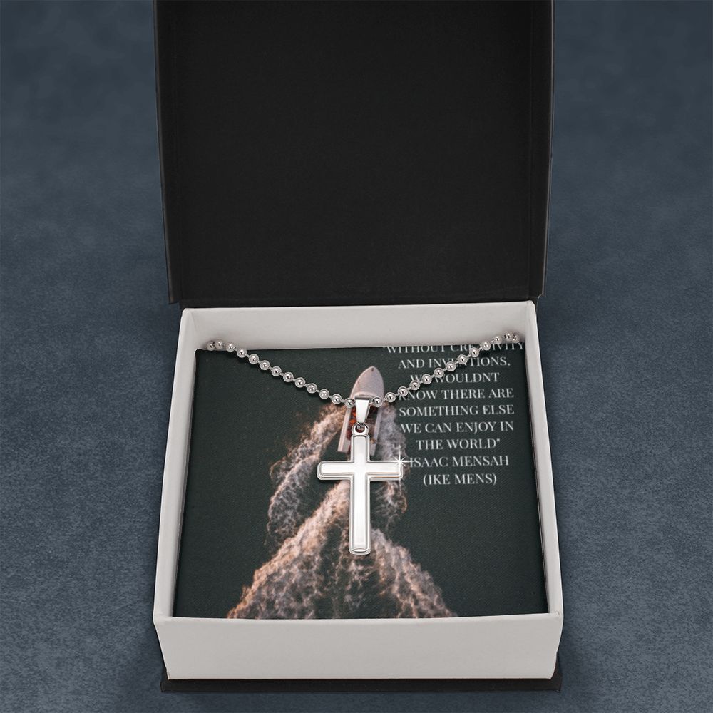 CROSS NECKLACE WITH IKE MENS QUOTE