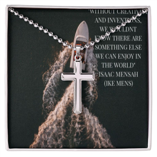 CROSS NECKLACE WITH IKE MENS QUOTE