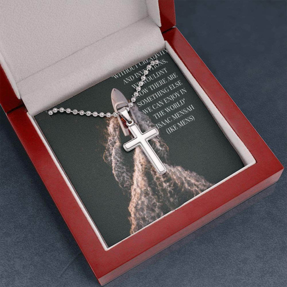 CROSS NECKLACE WITH IKE MENS QUOTE