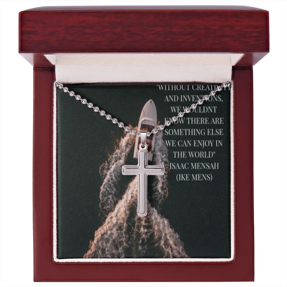 CROSS NECKLACE WITH IKE MENS QUOTE