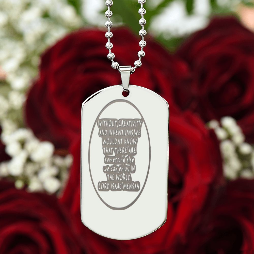 IKE MENS Quote Engraved Dog Tag Necklace