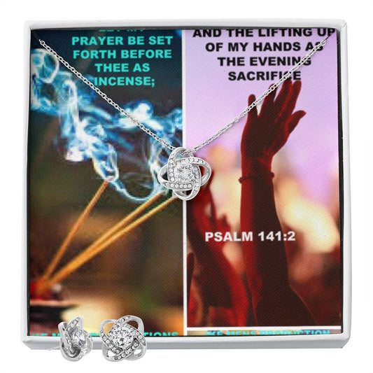 IKE MENS SCRIPTURE COLLAGE LOVE KNOT EARRING AND NECKLACE SET