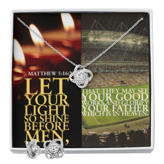 IKE MENS SCRIPTURE COLLAGE LOVE KNOT EARRING AND NECKLACE SET