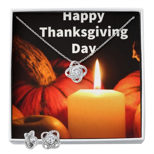 Happy Thanksgiving Day Love Knot Earring and Necklace Set