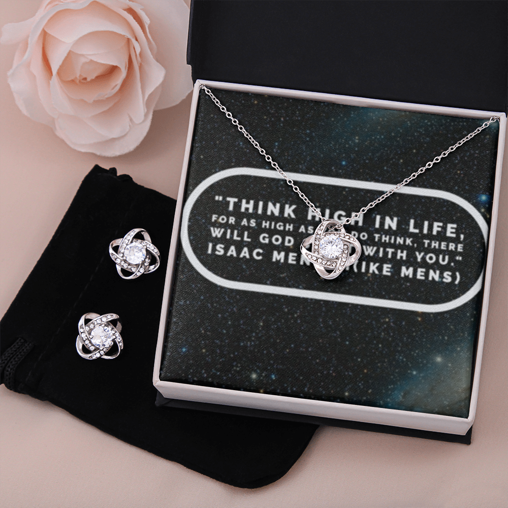 IKE MENS Quote Love Knot Earring & Necklace Set