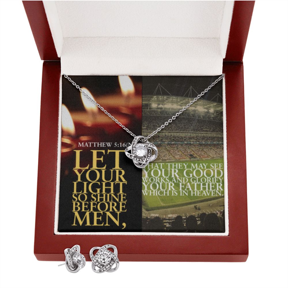 IKE MENS SCRIPTURE COLLAGE LOVE KNOT EARRING AND NECKLACE SET