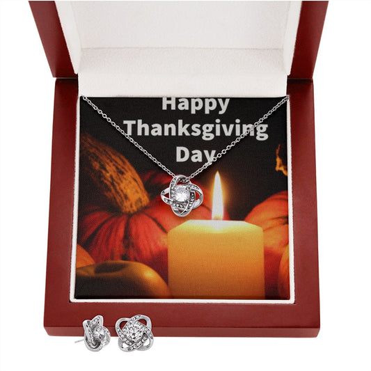 HAPPY THANKSGIVING DAY LOVE KNOT EARRING AND NECKLACE