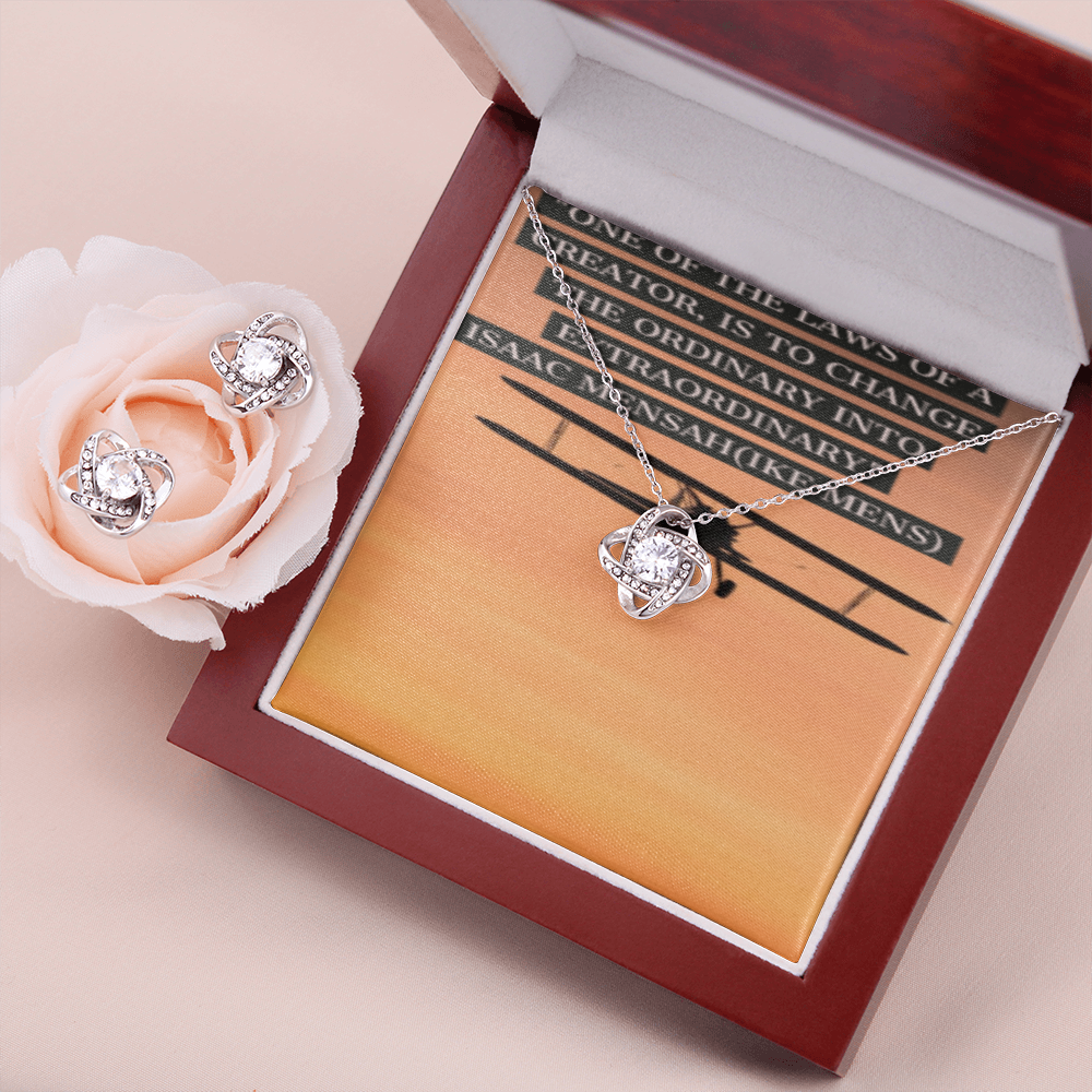 IKE MENS Quote Love Knot Earring & Necklace Set