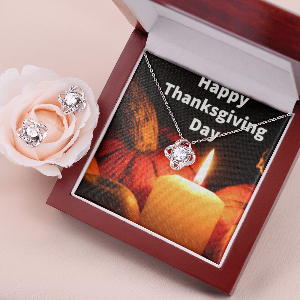HAPPY THANKSGIVING DAY LOVE KNOT EARRING AND NECKLACE