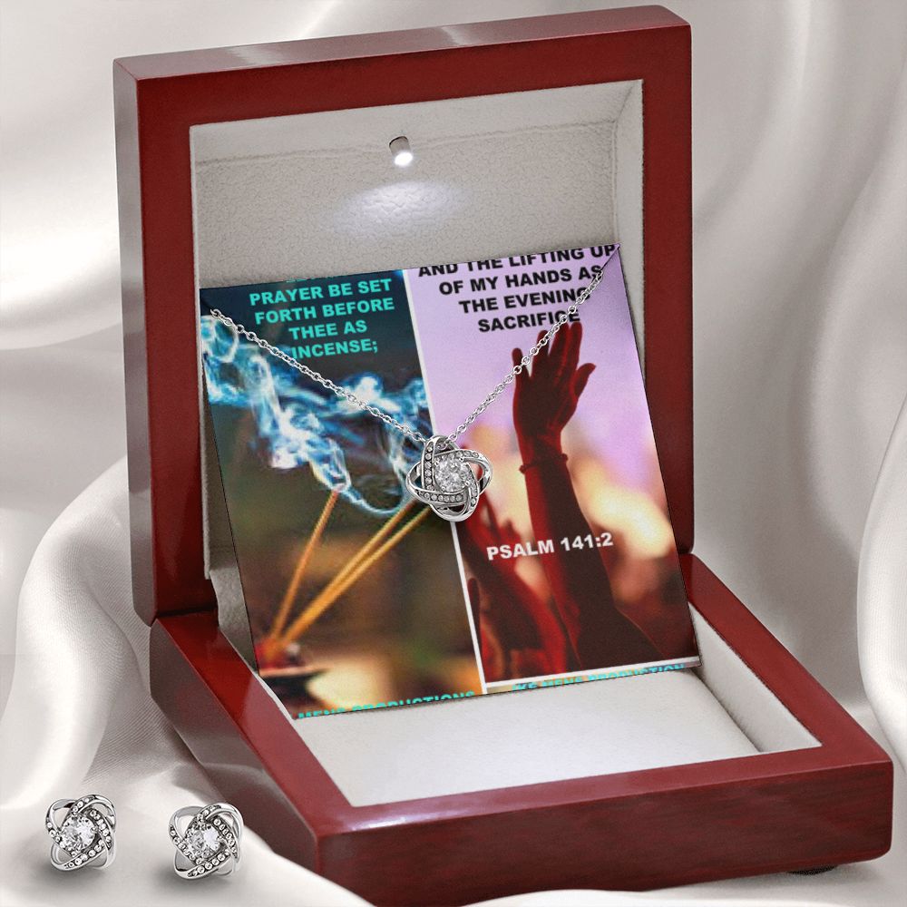 IKE MENS SCRIPTURE COLLAGE LOVE KNOT EARRING AND NECKLACE SET