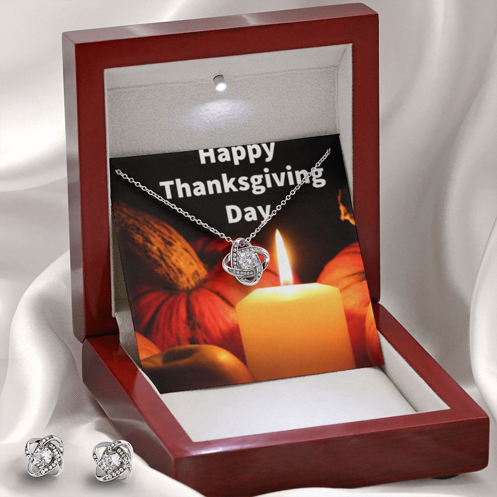 Happy Thanksgiving Day Love Knot Earring and Necklace Set